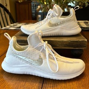 White and Silver Nike Free slip on shoes Size 8.5